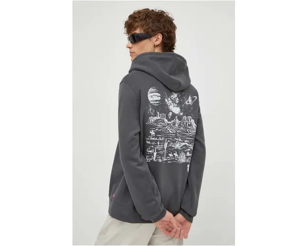 Levi's bluza barbati, culoarea gri, cu gluga, cu imprimeu