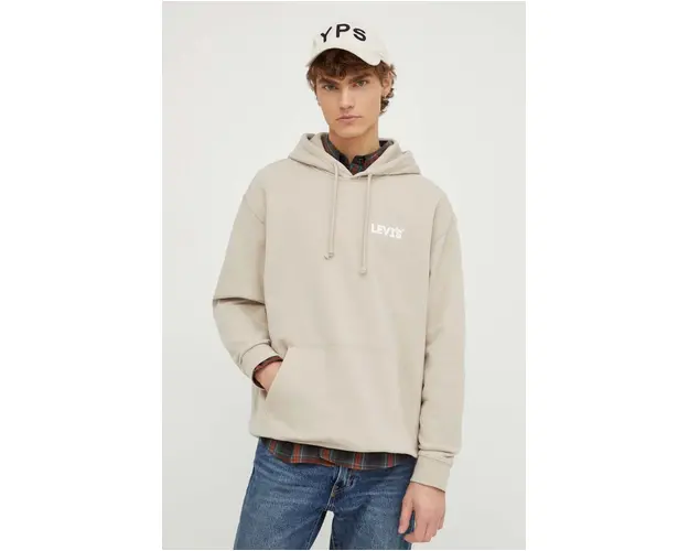 Levi's hanorac de bumbac barbati, culoarea bej, cu gluga, melanj