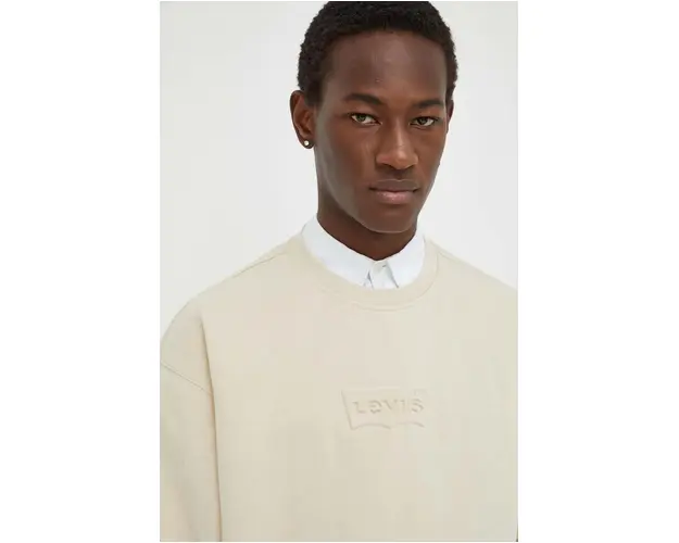 Levi's hanorac de bumbac barbati, culoarea bej, cu imprimeu