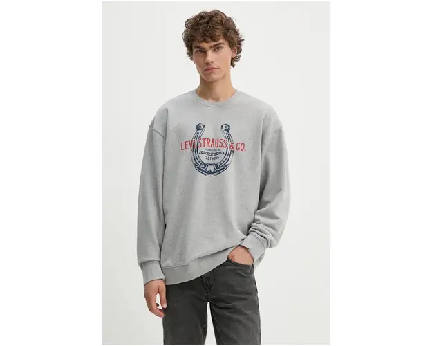 Levi's hanorac de bumbac barbati, culoarea gri, cu imprimeu