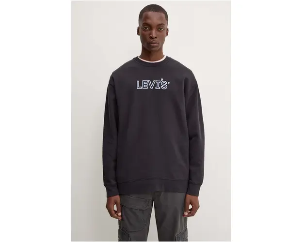 Levi's hanorac de bumbac barbati, culoarea negru, cu imprimeu