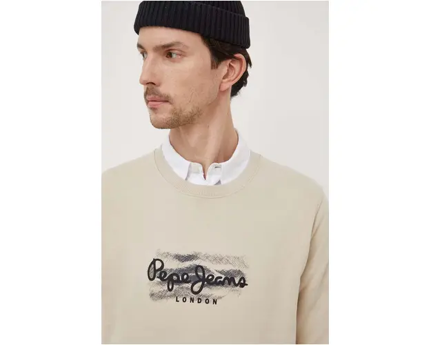 Pepe Jeans hanorac de bumbac Robinson barbati, culoarea bej, cu imprimeu