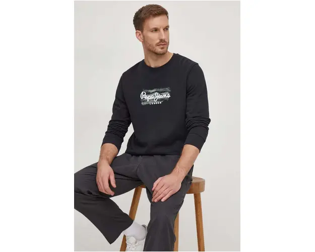 Pepe Jeans hanorac de bumbac Robinson barbati, culoarea negru, cu imprimeu