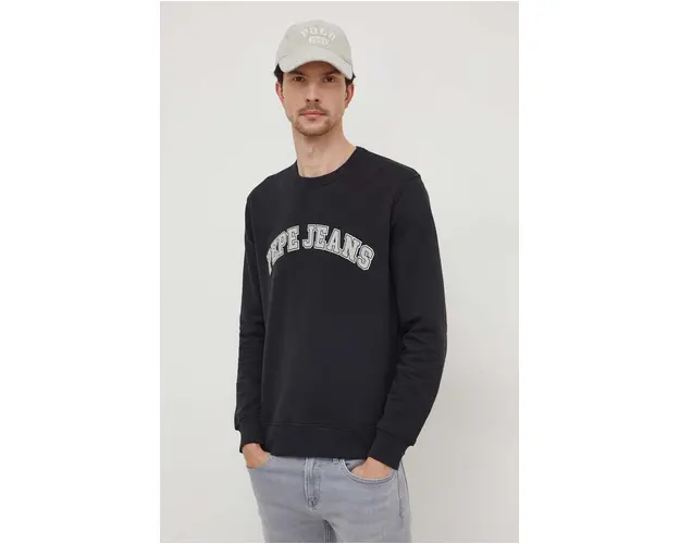 Pepe Jeans hanorac de bumbac Raven barbati, culoarea negru, cu imprimeu