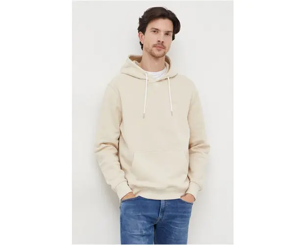 Pepe Jeans hanorac de bumbac Ramsey barbati, culoarea bej, cu gluga, cu imprimeu
