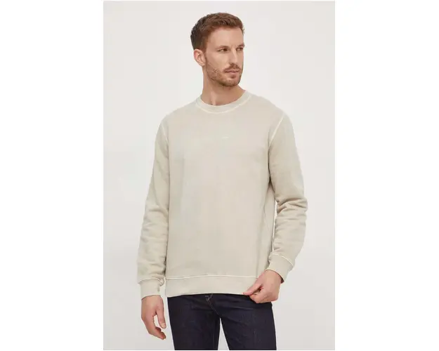 Pepe Jeans hanorac de bumbac Dave Crew barbati, culoarea bej, cu imprimeu