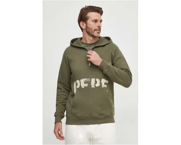 Pepe Jeans hanorac de bumbac barbati, culoarea verde, cu gluga, cu imprimeu