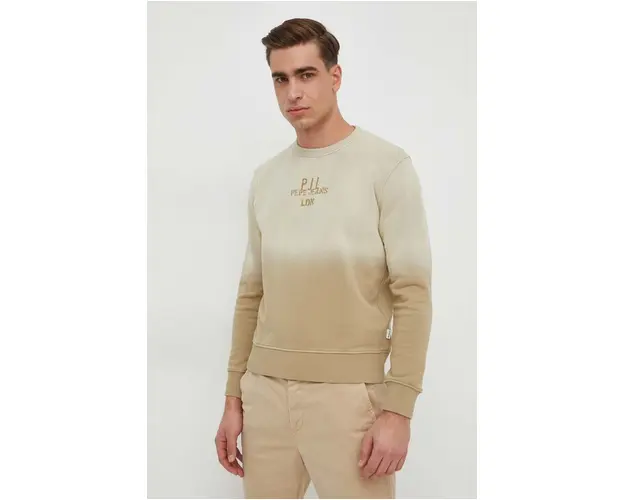 Pepe Jeans hanorac de bumbac Rowon barbati, culoarea bej, modelator