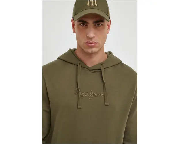 Pepe Jeans bluza barbati, culoarea verde, cu gluga, melanj