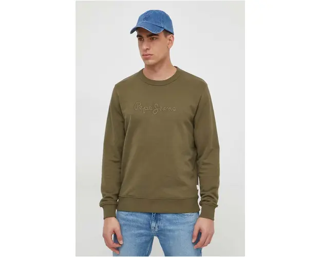 Pepe Jeans hanorac de bumbac Joe Crew barbati, culoarea verde, cu imprimeu