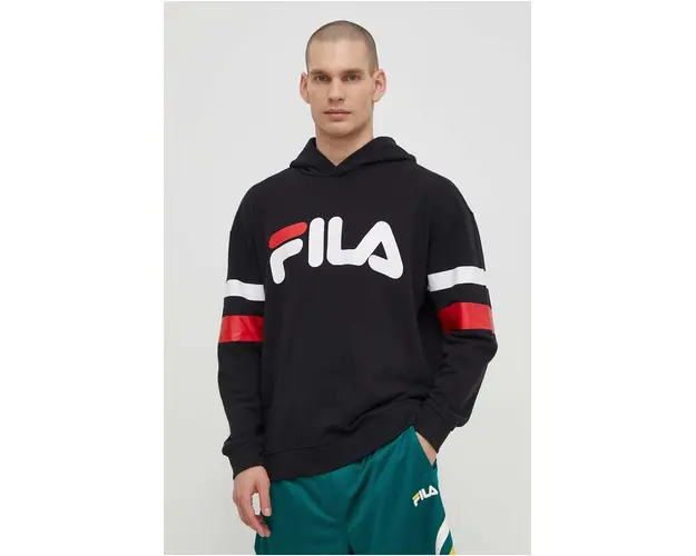 Fila bluza Luohe barbati, culoarea negru, cu gluga, cu imprimeu, FAM0675