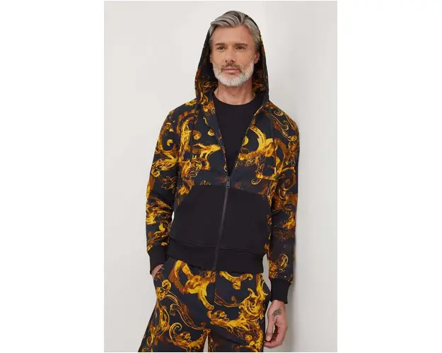 Versace Jeans Couture hanorac de bumbac barbati, culoarea negru, cu gluga, modelator