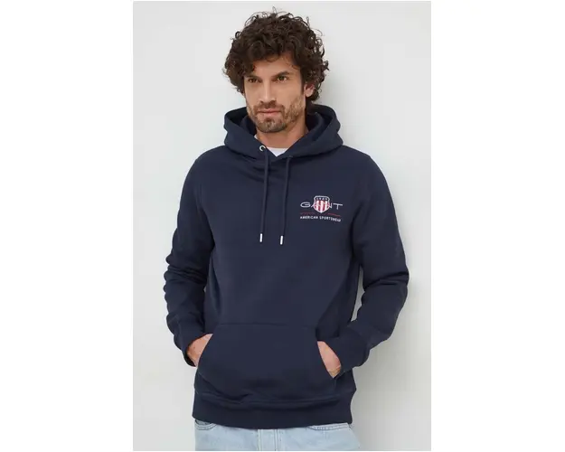 Gant bluza barbati, culoarea albastru marin, cu gluga, cu imprimeu
