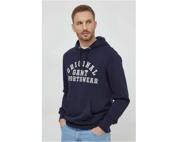 Gant bluza barbati, culoarea albastru marin, cu gluga, cu imprimeu