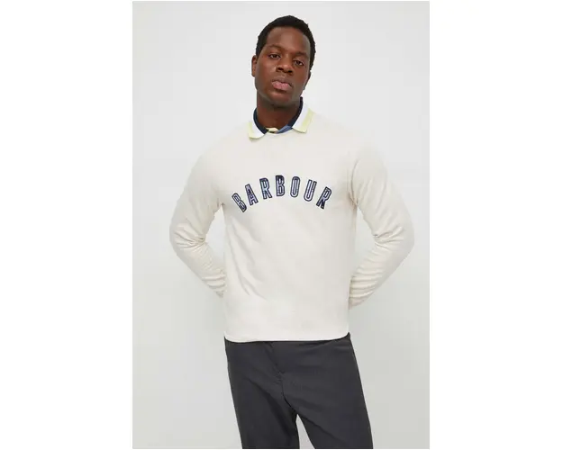 Barbour hanorac de bumbac barbati, culoarea bej, cu imprimeu