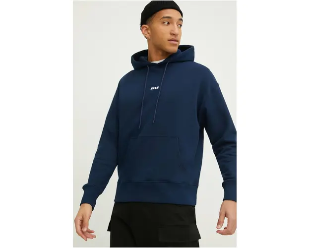 MSGM hanorac de bumbac barbati, culoarea bleumarin, cu gluga, uni 3640MM509.247000