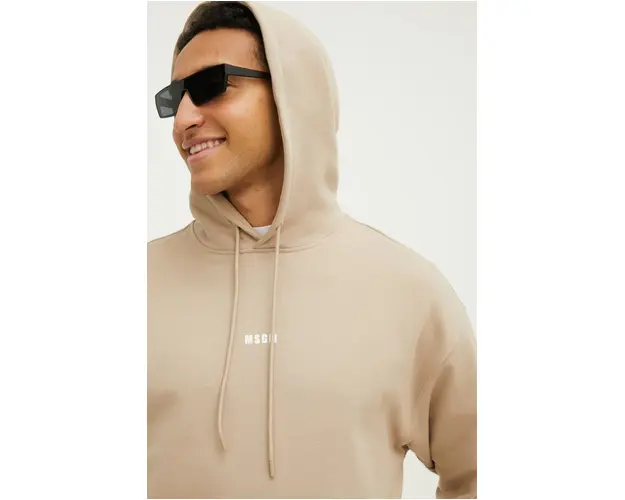 MSGM hanorac de bumbac barbati, culoarea bej, cu gluga, uni 3640MM509.247000