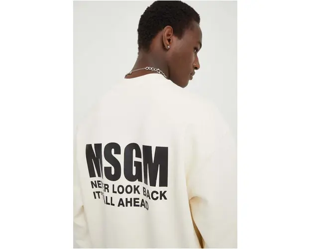 MSGM hanorac de bumbac barbati, culoarea bej, cu imprimeu 3640MM129.247001