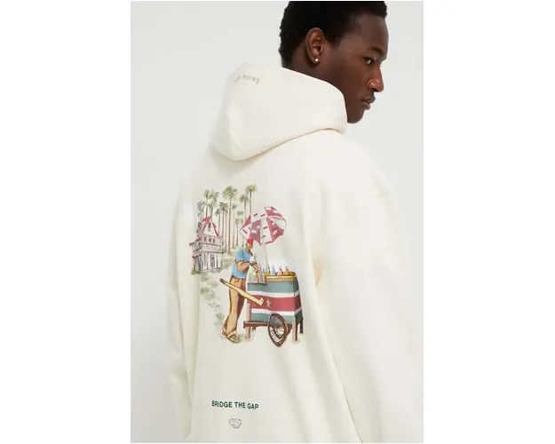 Filling Pieces hanorac de bumbac barbati, culoarea bej, cu gluga, imprimeu 80634019936