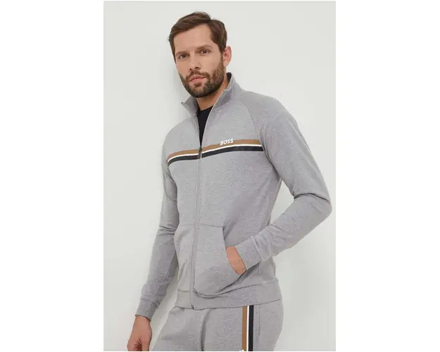 BOSS hanorac de bumbac barbati, culoarea gri, cu imprimeu 50515160