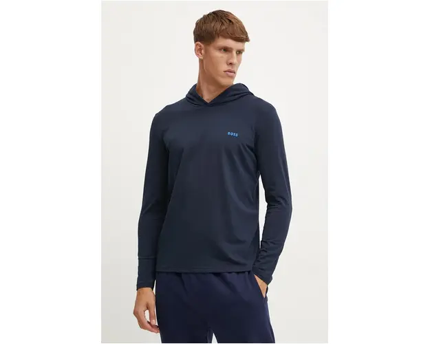 BOSS longsleeve lounge culoarea albastru marin, neted