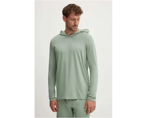 BOSS longsleeve lounge culoarea verde, neted