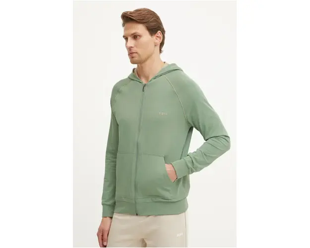 BOSS bluza lounge culoarea verde, cu gluga, neted