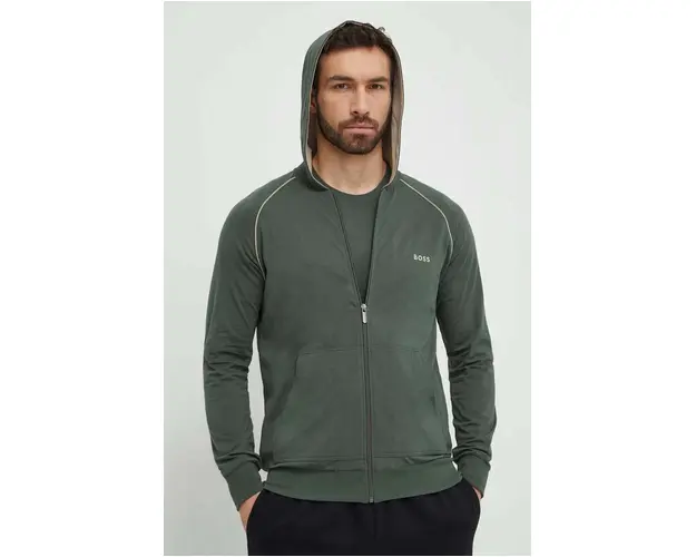 BOSS bluza lounge culoarea verde, cu gluga, uni 50515313