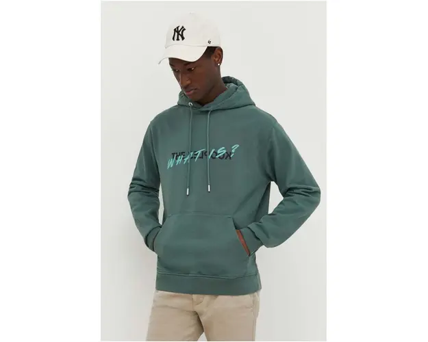 The Kooples hanorac de bumbac barbati, culoarea verde, cu gluga, cu imprimeu