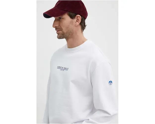 North Sails hanorac de bumbac barbati, culoarea alb, cu imprimeu, 691226