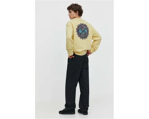 Quiksilver hanorac de bumbac barbati, culoarea galben, cu imprimeu