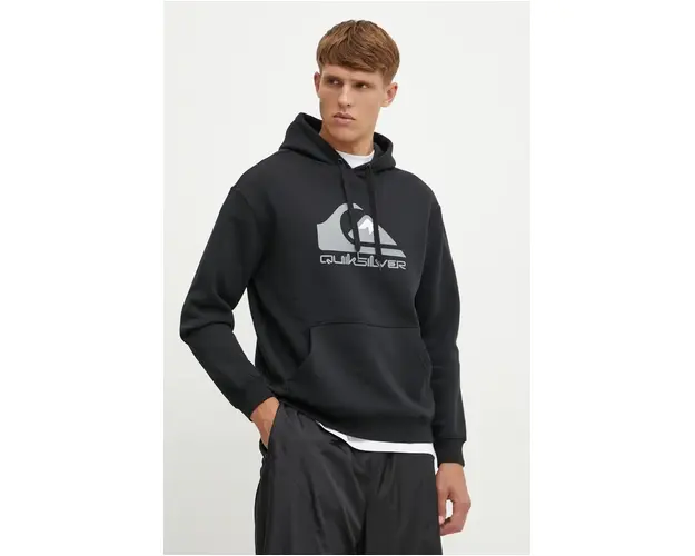 Quiksilver bluza barbati, culoarea gri, cu gluga, cu imprimeu