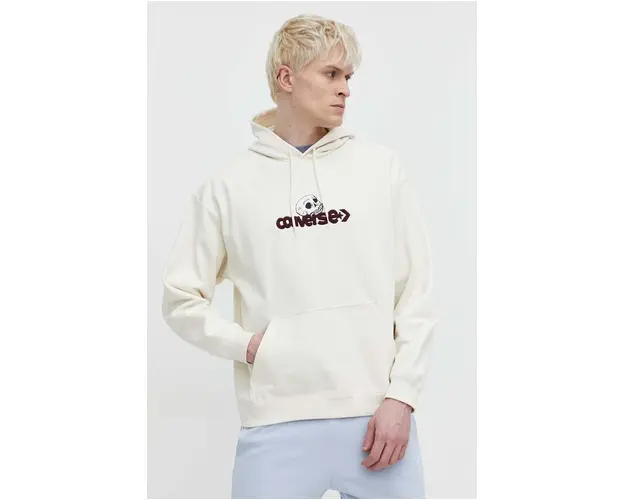 Converse bluza barbati, culoarea bej, cu gluga, cu imprimeu