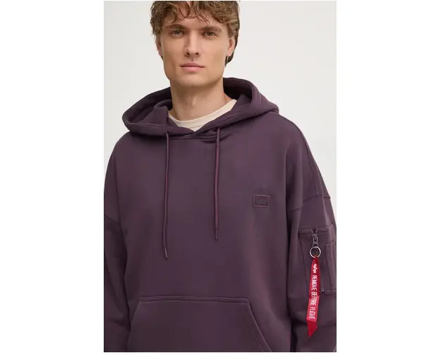 Alpha Industries bluza Essentials RL barbati, culoarea violet, cu gluga, neted, 146335