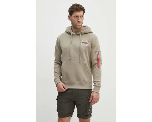 Alpha Industries bluza NASA Orbit Hoody barbati, culoarea bej, cu gluga, cu imprimeu, 146339