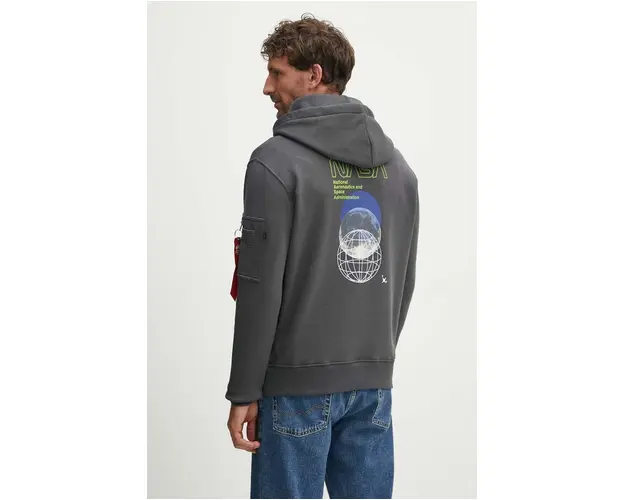 Alpha Industries bluza NASA Orbit Hoody barbati, culoarea gri, cu gluga, cu imprimeu, 146339