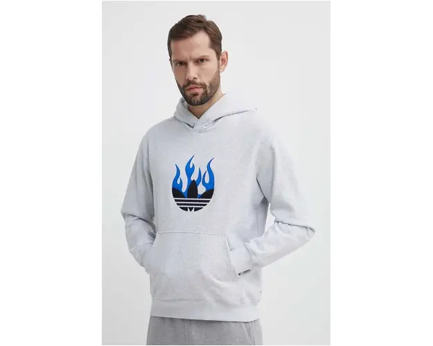 adidas Originals hanorac de bumbac barbati, culoarea gri, cu gluga, melanj, IS2947