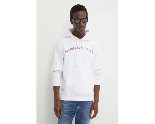 Diesel bluza S-GINN-HOOD-K39 barbati, culoarea alb, cu gluga, imprimeu, A12515.0HAYT