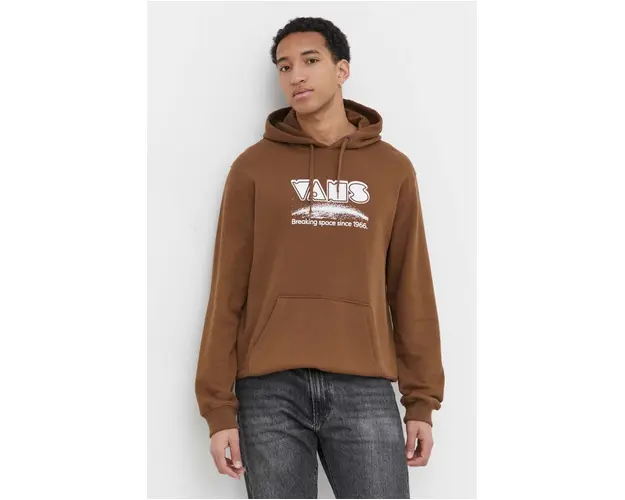Vans hanorac de bumbac barbati, culoarea maro, cu gluga, cu imprimeu