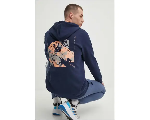 Columbia bluza Columbia Trek barbati, culoarea albastru marin, cu gluga, cu imprimeu, 2018494