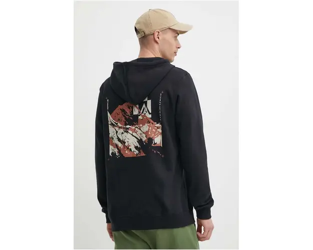 Columbia bluza Columbia Trek barbati, culoarea negru, cu gluga, cu imprimeu, 2018494