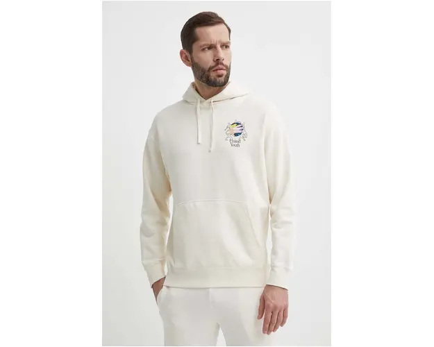 Puma hanorac de bumbac barbati, culoarea bej, cu gluga, imprimeu, 624361