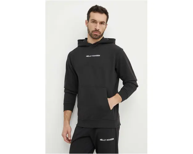 Helly Hansen bluza barbati, culoarea negru, cu gluga, cu imprimeu, 53533