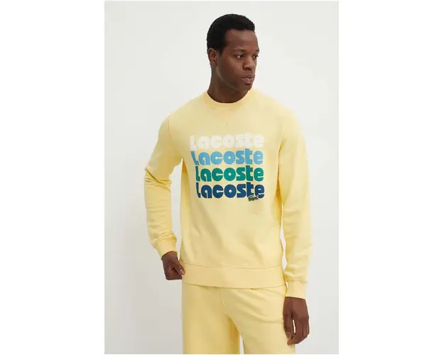 Lacoste hanorac de bumbac barbati, culoarea galben, cu imprimeu