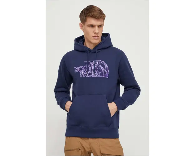 The North Face bluza barbati, culoarea albastru marin, cu gluga, cu imprimeu