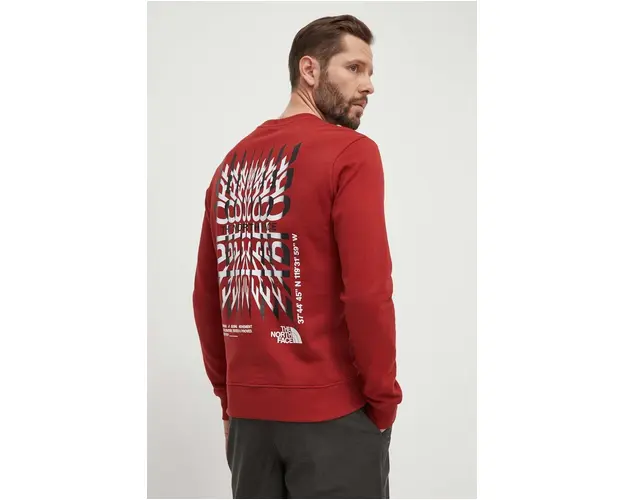 The North Face hanorac de bumbac barbati, culoarea rosu, cu imprimeu, NF0A87EBPOJ1