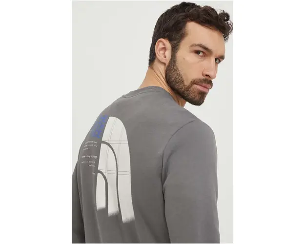 The North Face hanorac de bumbac barbati, culoarea gri, cu imprimeu, NF0A87EU0UZ1