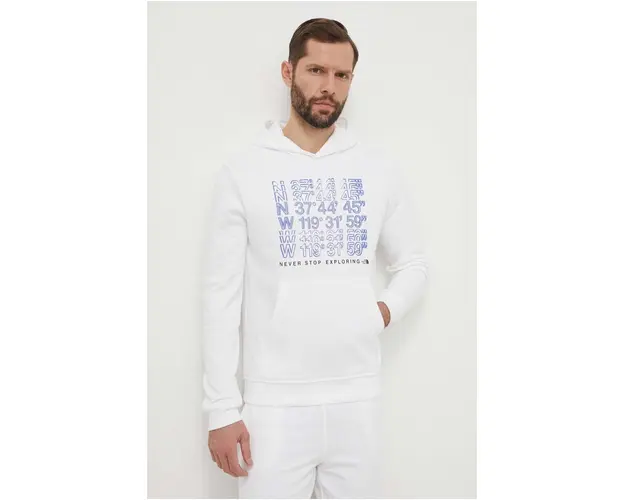 The North Face hanorac de bumbac barbati, culoarea alb, cu gluga, cu imprimeu, NF0A87EAFN41