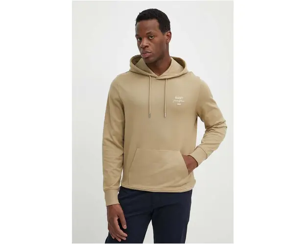 Gant hanorac de bumbac barbati, culoarea verde, cu gluga, neted