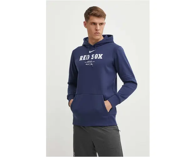 Nike bluza Boston Red Sox barbati, culoarea albastru marin, cu gluga, cu imprimeu